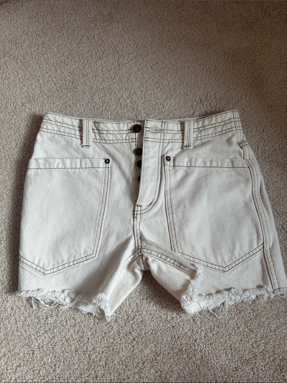 We The Free Cream High-Rise Raw Hem Denim Shorts